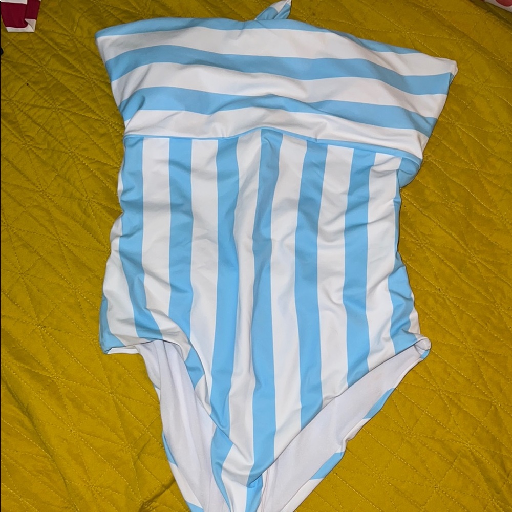 Zaful Blue and White Striped One Piece Swimsuit